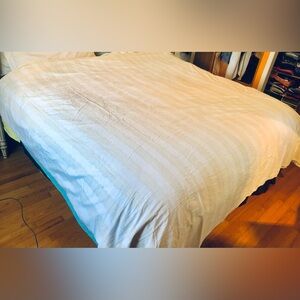 Simply Shabby Chic King Duvet Cover 100% Cotton Ivory Beige Stripe Button Close